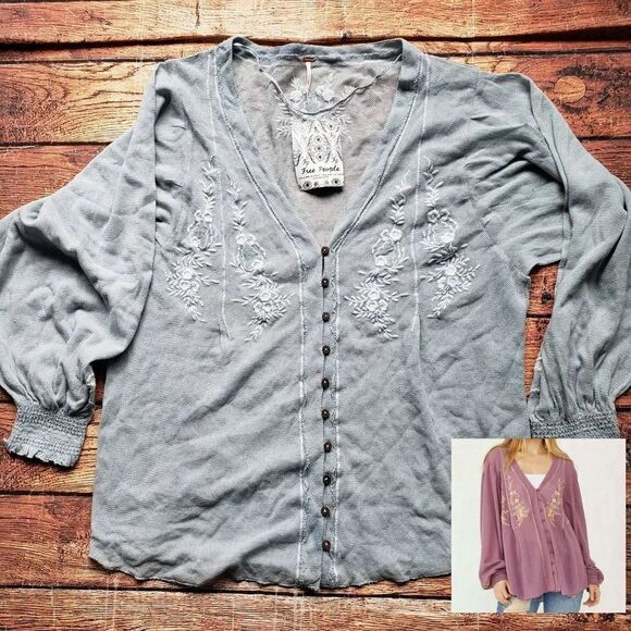 Free People Tops - Free People Oversized Embroidered Balloon Sleeve Cardigan Top